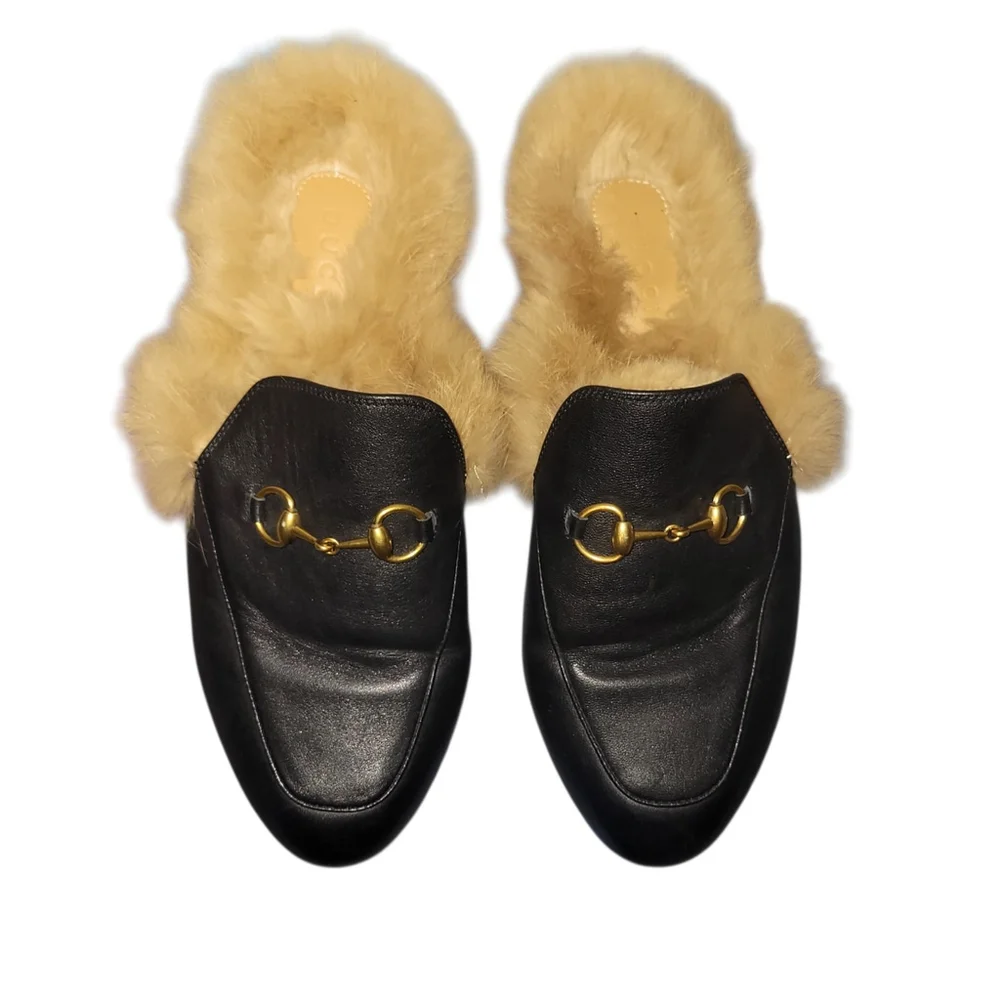 GUCCI Princetown Fur-Lined Open Back Genuine Leather Slipper Size 8US/39EU $1095 - Picture 4 of 10